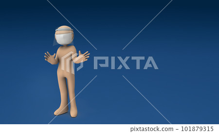 A person who prevents infection by wearing a face guard and mask. A person who prevents infection by wearing a face guard and mask. 101879315
