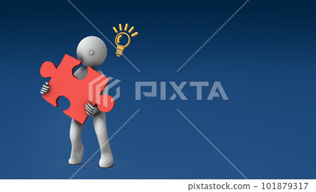 A person holding a large puzzle piece. An abstract concept representing a key that represents a solution. 101879317