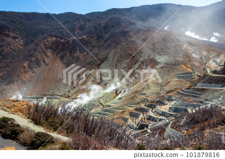 Hakone, Owakudani with volcanic smoke Hakone, Owakudani with volcanic smoke 101879816