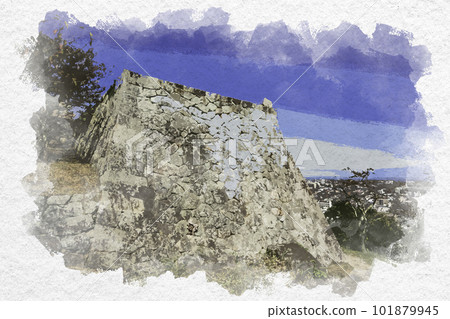 Watercolor-style Yonago Castle Ruins Four-storied Yaguradai Yonago City, Tottori Prefecture 101879945