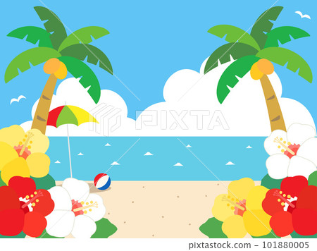 有芙蓉花、大海和雷雲的仲夏海灘插圖 101880005