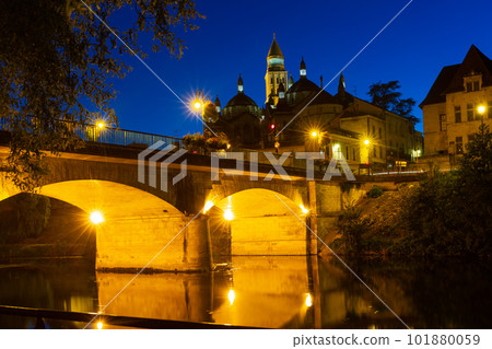 Perigueux city and Isle river at night 101880059