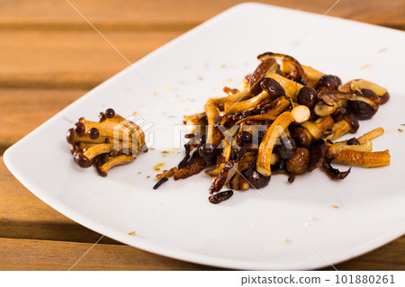 Plate with wood mushrooms 101880261