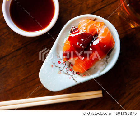 Japanese dish - Chirashi salmon and rice Japanese dish - Chirashi salmon and rice 101880879