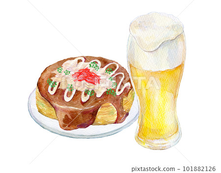 禦好燒和啤酒設置水彩插圖 101882126