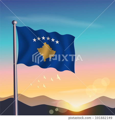 Kosovo flag with mountains and morning 101882149