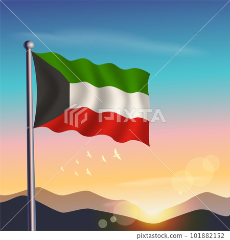 Kuwait flag with mountains and morning Kuwait flag with mountains and morning 101882152