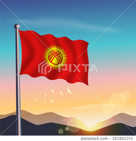 Kiribati flag with mountains and morning 101882153