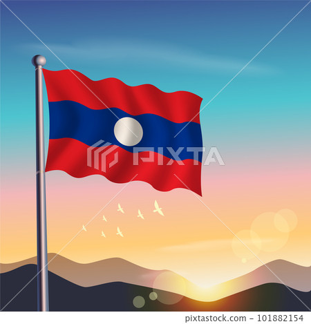 Laos flag with mountains and morning Laos flag with mountains and morning 101882154