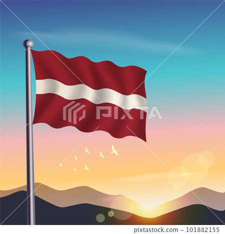 Latvia flag with mountains and morning 101882155