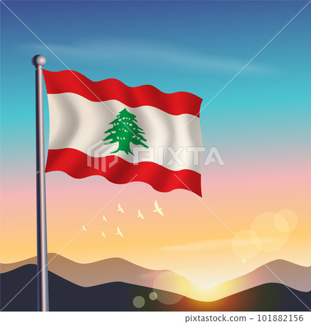Lebanon flag with mountains and morning Lebanon flag with mountains and morning 101882156