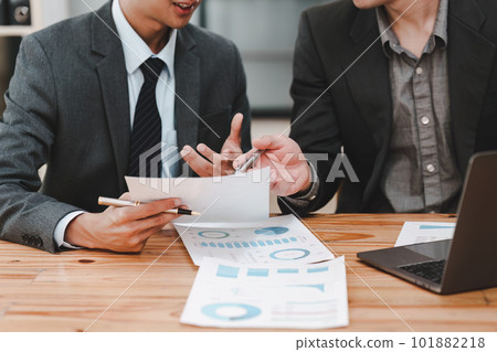 Fund managers team consultation and discuss about analysis Investment stock market. analysis, research finance 101882218