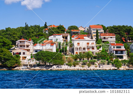 Trogir UNESCO world heritage site panoramic view in Dalmatia, Croatia, tourist destination 101882311