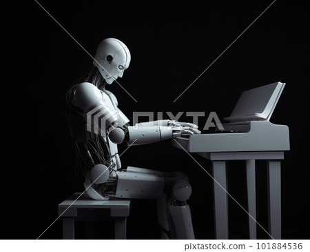 彈鋼琴的AI計算機android機器人 101884536