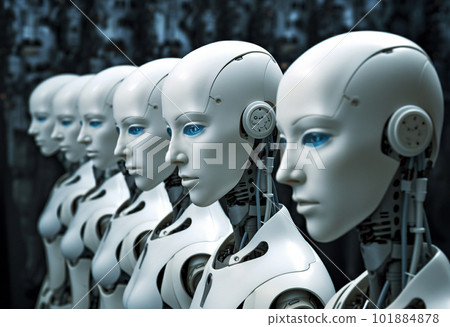 並排排列的 AI 安卓機器人 101884878
