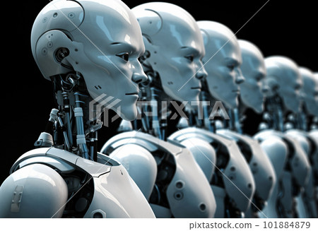並排排列的 AI 安卓機器人 101884879