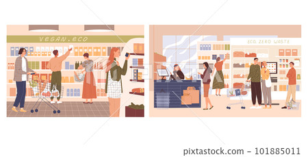 People in the supermarket buying groceries Vector illustration 101885011