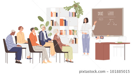 Mature students learn English. A group of elderly people are studying Mature students learn English. A group of elderly people are studying 101885015