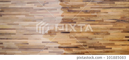 Polished wooden texture of brown flooring in bedroom 101885083