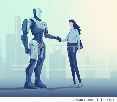 人類和 AI 計算機機器人機器人握手,生成 AI 人類和 AI 計算機機器人機器人握手,生成 AI 101885195