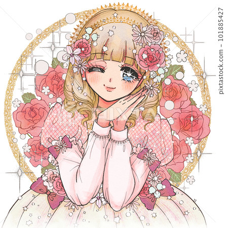 女孩、美麗的公主和玫瑰的童話故事插圖 101885427