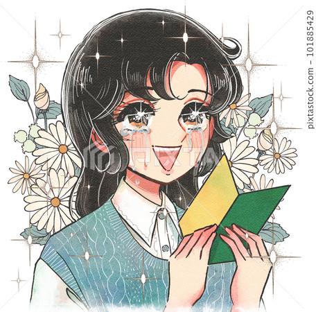 感動哭泣的新手司機的少女漫畫風格插畫 101885429