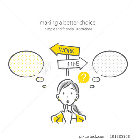 A woman thinking about work-life balance Simple... - Stock Illustration ...