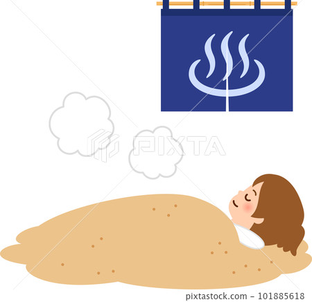 Smiling woman taking a sand bath Smiling woman taking a sand bath 101885618