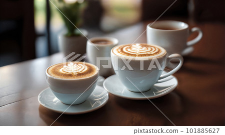 aromatic hot coffee, interior photo, background 101885627