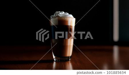 latte with milk in a glass on a dark background 101885634
