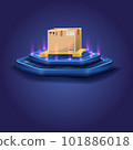 Container parcel package box on podium. 101886018