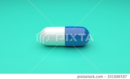 White-Blue pills isolated on green background. 101886587