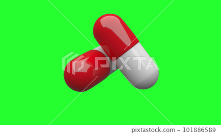 Two white-red pills isolated. Green Screen. 101886589