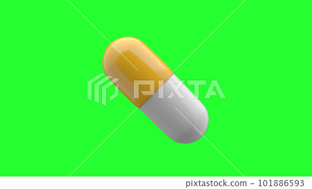 White-Yellow pills isolated. Green Screen. 101886593