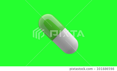 White-Green pills isolated. Green Screen. 101886598