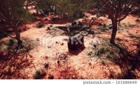 Closed wooden treasure chest on sandy beach 101886649
