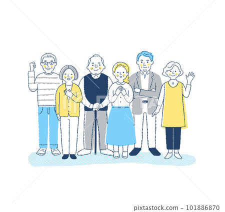6 men and women of the senior generation with a smile, whole body 6 men and women of the senior generation with a smile, whole body 101886870