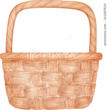 Empty wicker wooden picnic basket with handle watercolor illustration Empty wicker wooden picnic basket with handle watercolor illustration 101887624