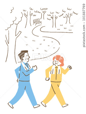 Elderly couple doing physical fitness in the park _ color 101887769
