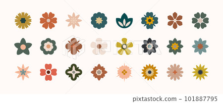 Flat flower color icons set. Simple flower silhouette. 101887795