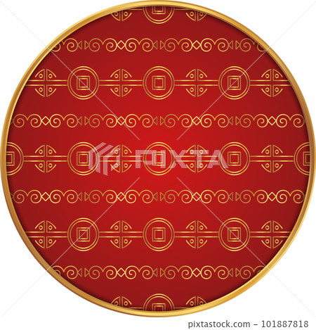 Chinese round frame. Chinese pattern circle. Luxury red golden line ornament. 101887818