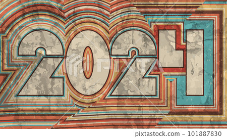 2024 New Year card. Retro 70s striped style. Old faded striped signboard 2024 New Year card. Retro 70s striped style. Old faded striped signboard 101887830
