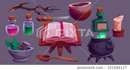 Witch house, old alchemist laboratory room set Witch house, old alchemist laboratory room set 101888127