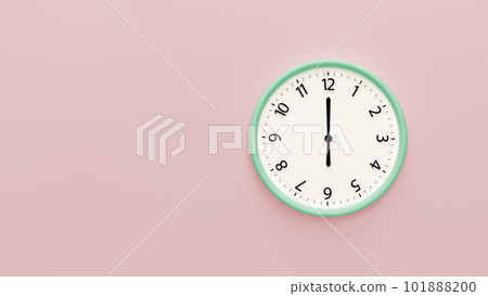 Clock face wall with time and number isolated on color background. 3d render illustration. Clock Face hanging on the wall. Copy space and central composition. 101888200