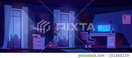 Night work office room with magic light background 101888229
