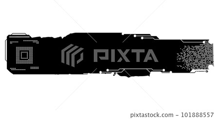 Rectangular design element silhouette in tech style isolated on white. Long tech plate with copy space. Clipart. Rectangular design element silhouette in tech style isolated on white. Long tech plate with copy space. Clipart. 101888557