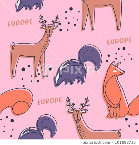 Animals of Europe, skunk and deer with antlers 101888736