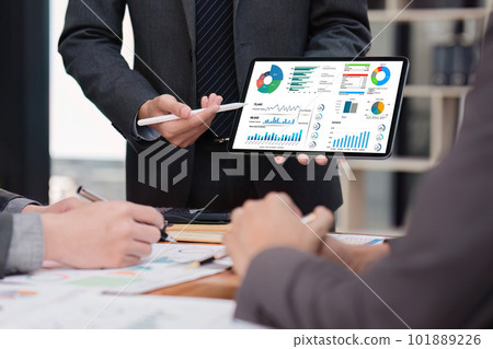 Fund managers team consultation and discuss about analysis Investment stock market. analysis, research finance 101889226
