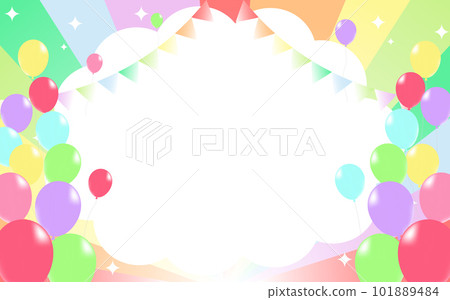 Sunburst and cloud frame Garland glitter balloon rainbow color Sunburst and cloud frame Garland glitter balloon rainbow color 101889484