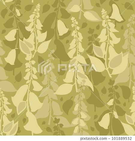 Green Silhouettes of foxglove flowers repeated pattern. Pastel seamless background. Green Silhouettes of foxglove flowers repeated pattern. Pastel seamless background. 101889532